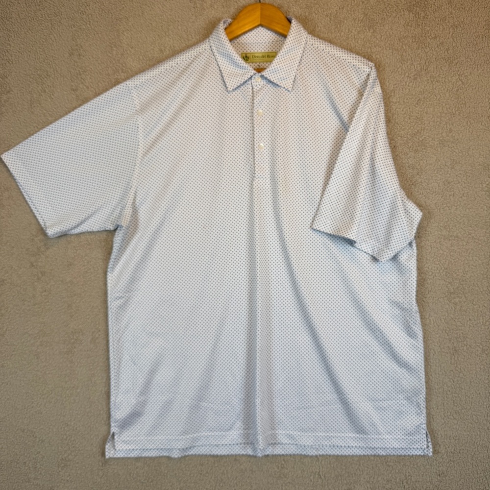 Donald Ross Men’s XL Short Sleeve Polo – White & Blue Micro‑Print Golf Shirt